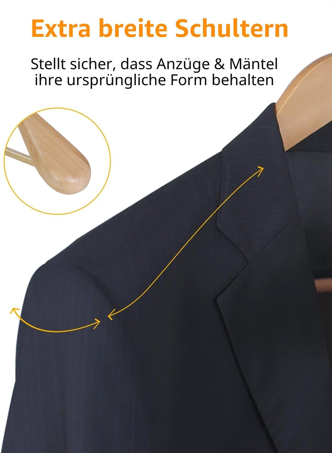 Hangerman Kleiderbügel aus natürlichem Holz, 10 Stück, Kleiderbügel aus Holz, für Jacken, Oberbeklei