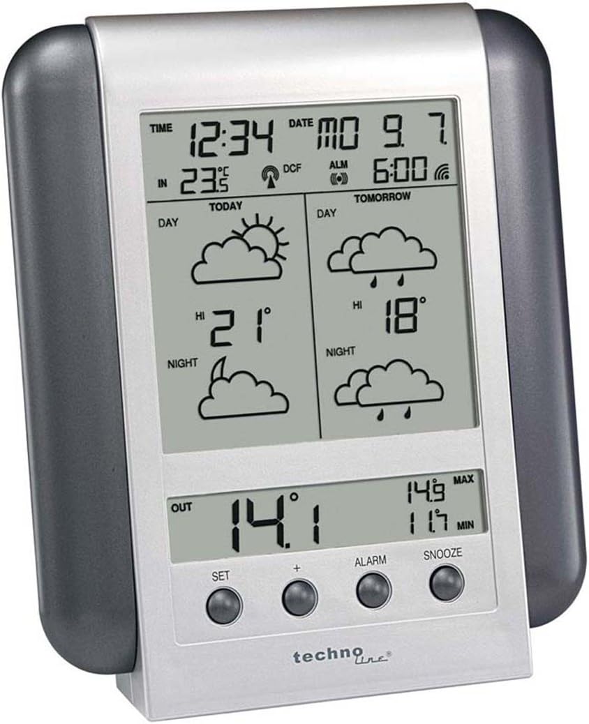 Technoline, Meteotronic Wetterstation WM 5412, Silber, 2-teilig bestehend aus Station und Sensor, 13
