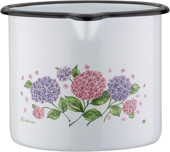 GSW 189972 Kochtopf-Set Hortensie 6-tlg, Stahl-Emaille, Kunststoff, weiss