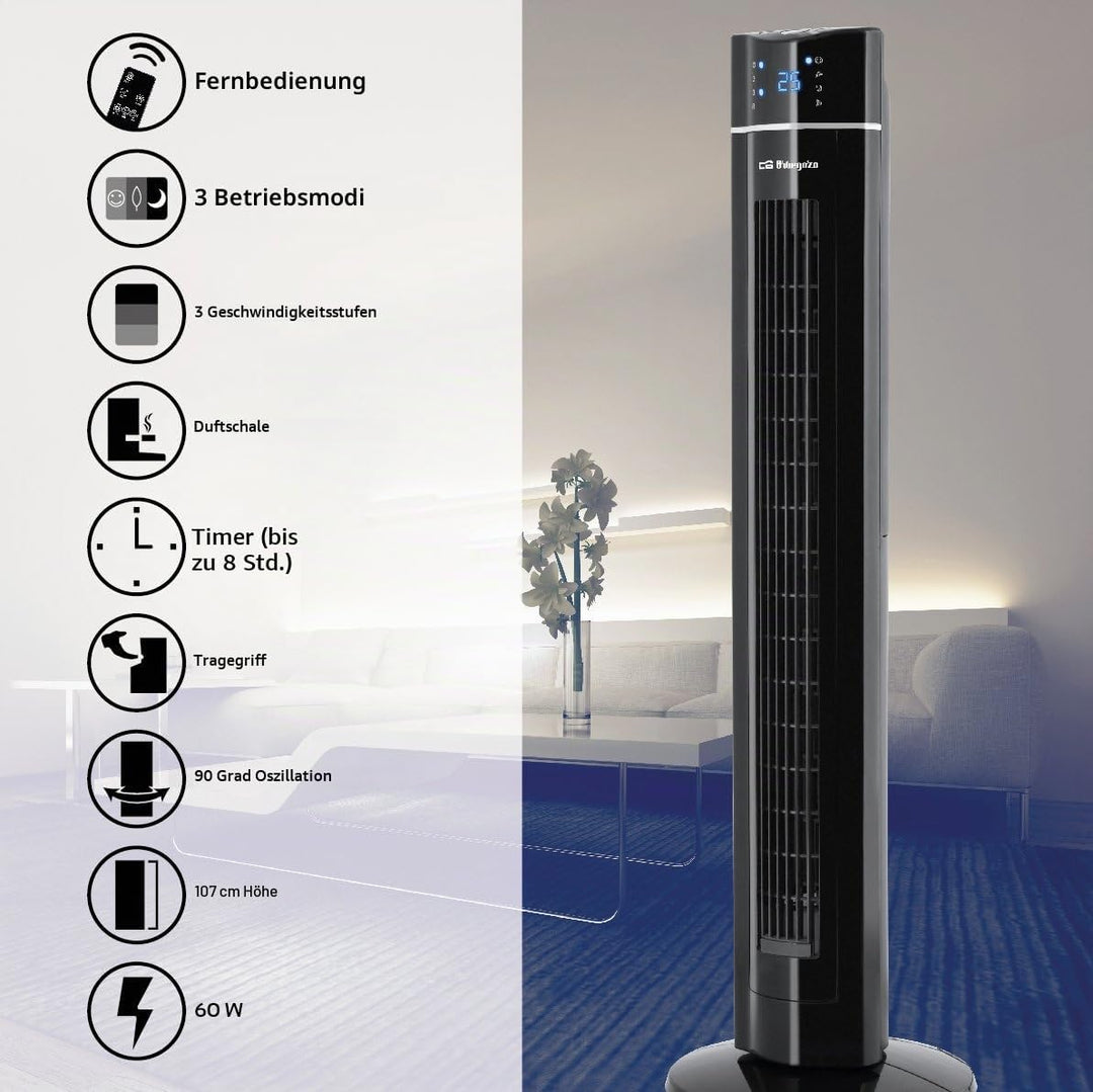 Orbegozo TWM 1009 - Turmventilator mit Fernbedienung, ionisch, 60 W, drei Stufen, Fach für Essenzen,