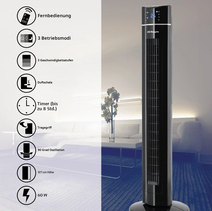 Orbegozo TWM 1009 - Turmventilator mit Fernbedienung, ionisch, 60 W, drei Stufen, Fach für Essenzen,