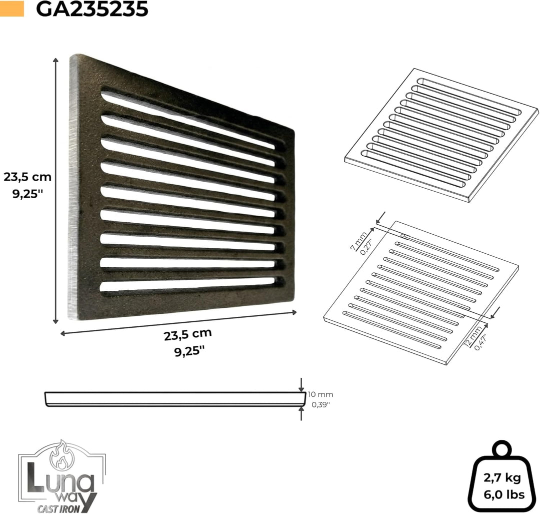 Lunaway - Gusseisenrost zum Auffangen von Asche | Dicke 1 cm (23,5 x 23,5 cm), 23,5 x 23,5 cm