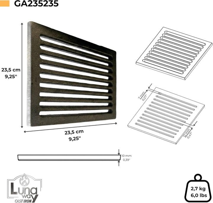Lunaway - Gusseisenrost zum Auffangen von Asche | Dicke 1 cm (23,5 x 23,5 cm), 23,5 x 23,5 cm