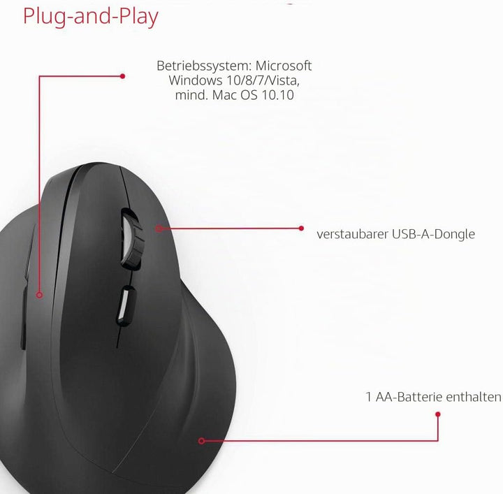 Hama kabellose Maus ergonomisch (Vertikale ohne Kabel für Rechtshänder, Wireless Funk-Maus mit optis