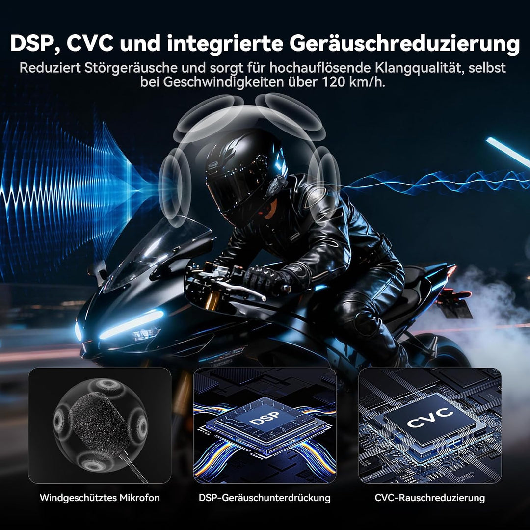 X10 Motorrad Headset Bluetooth, 3000m Mesh Helm Intercom 1-10 Fahrer | Mesh 3.0, Dual Qualcomm Bluet
