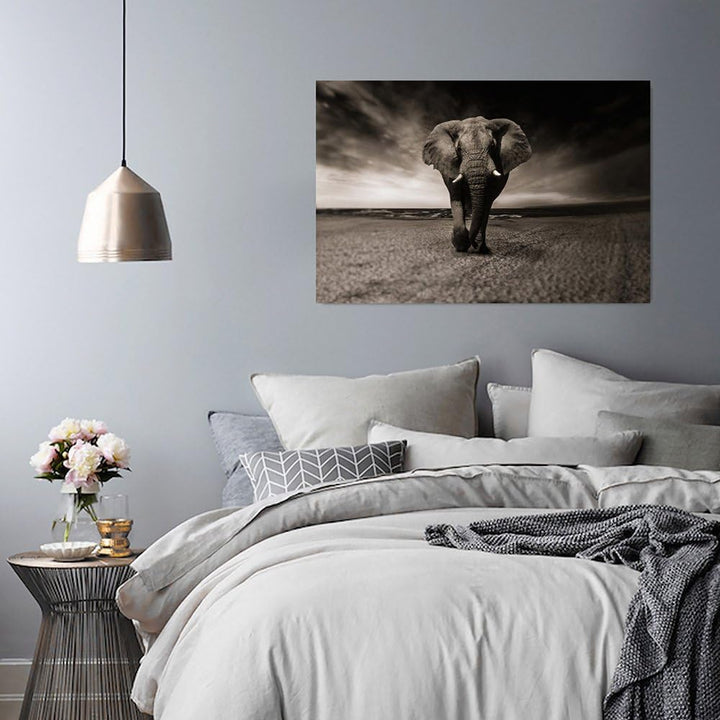 Feeby. Wandbilder - 1 Teilig- 60x90 cm - Bilder Kunstdrucke Deko Panel, ELEFANT, NATUR, SCHWARZ UND