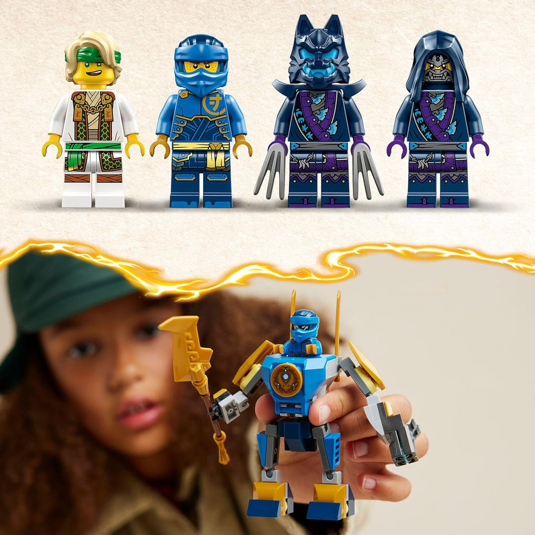LEGO NINJAGO Jay Battle Mech, Ninja-Spielzeug für Kinder mit Figuren inkl. Jay-Minifigur mit Mini-Ka