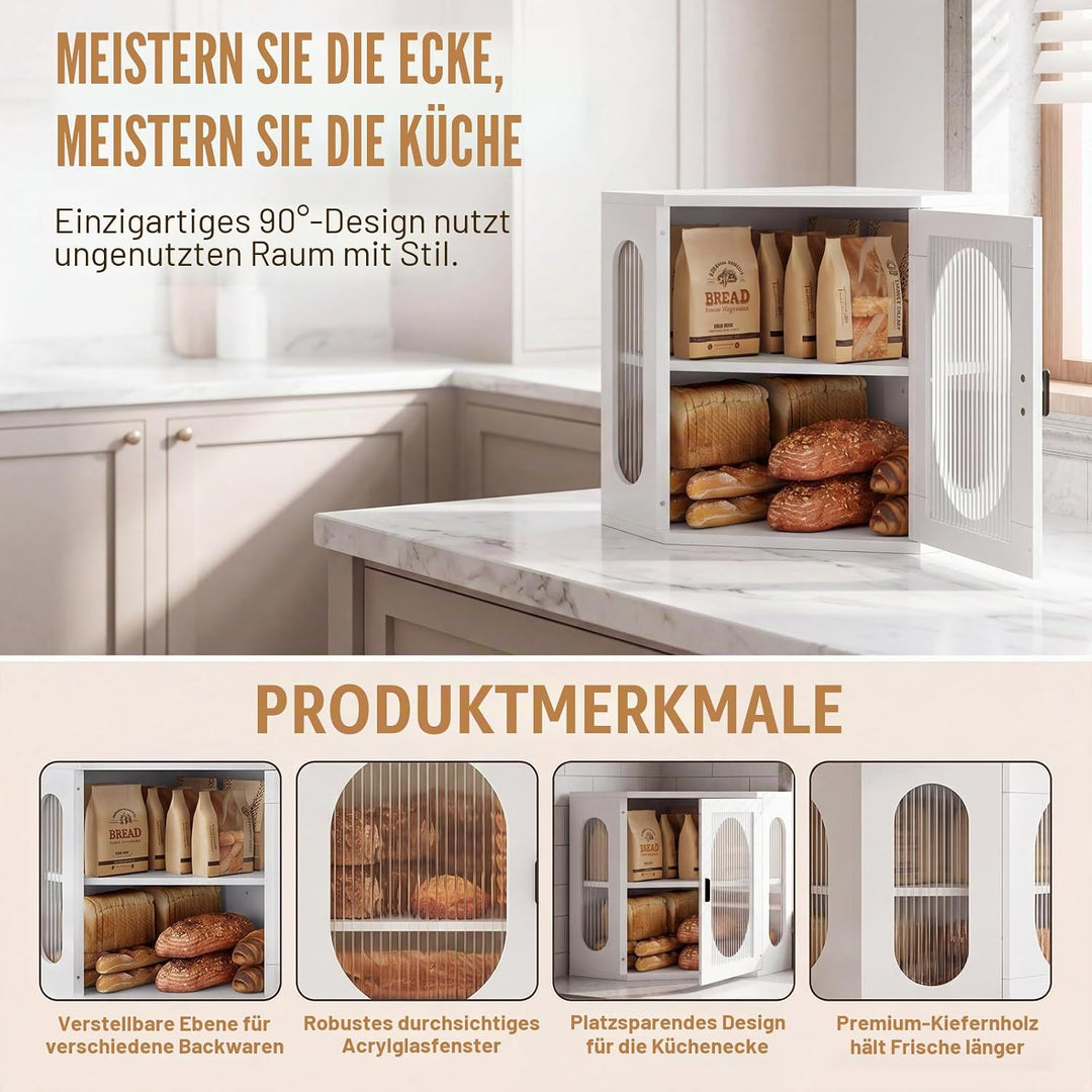 Ecke Brotkasten Holz Gross Botkorb für die Küche Brotdose Zwei Ebenen Brot Aufbewahrungsbox Verstell