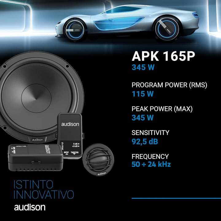 Audison APK 165P – 2-Wege-System mit AP 6.5P Woofer 165 mm, AP 1P Hochtöner 25 mm und Passivweiche,