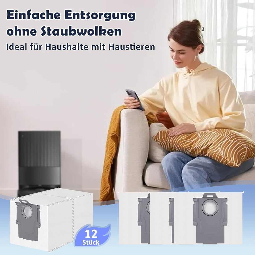 12 Stück Staubbeutel für Roborock Qrevo/Qrevo S/Qrevo Pro/Qrevo Master/Qrevo Edge/Qrevo Curv/Qrevo S