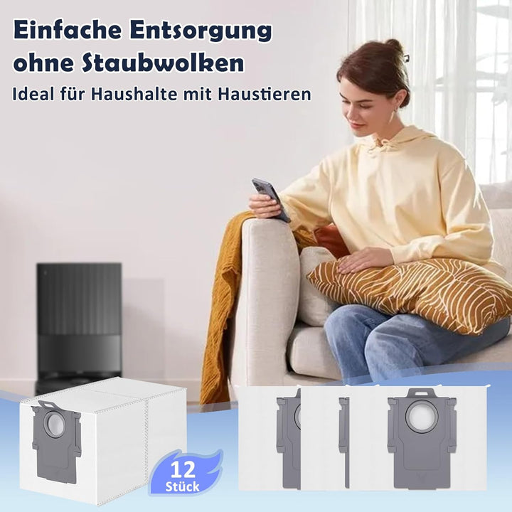 12 Stück Staubbeutel für Roborock Qrevo/Qrevo S/Qrevo Pro/Qrevo Master/Qrevo Edge/Qrevo Curv/Qrevo S