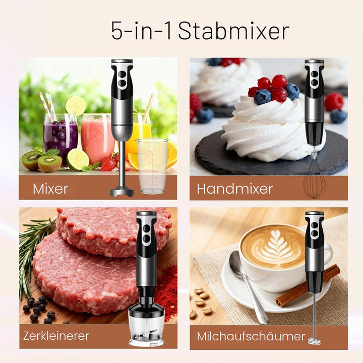 MegaWise Pro Titanverstärkter 5-in-1-Stabmixer, leistungsstarke 400 W mit 80% schärferen Klingen, ka