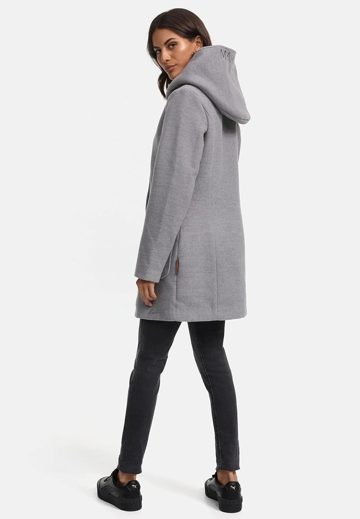 MARIKOO Damen Mantel in Wollmantel-Optik Warmer Trenchcoat mit Kapuze Maikoo XS-5XL S Grau, S Grau