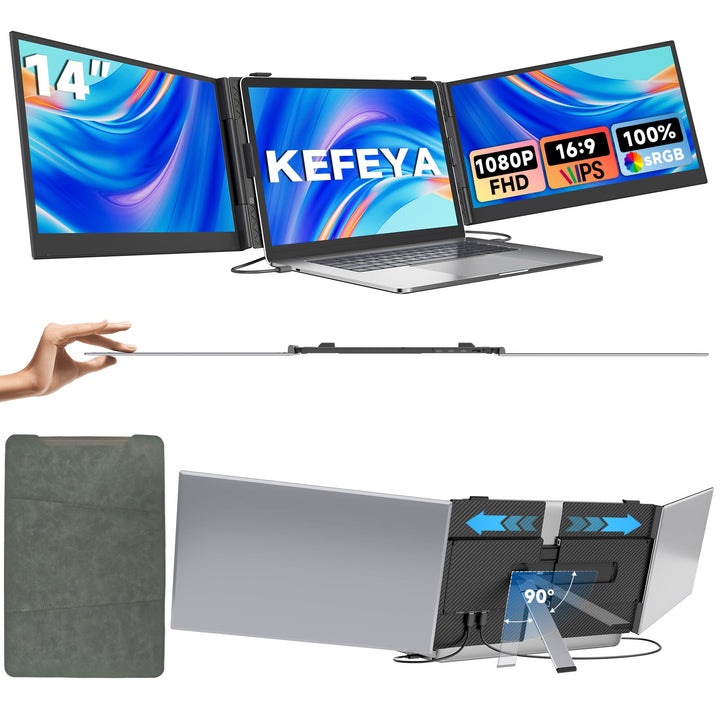 KEFEYA 14” Laptop Bildschirm Erweiterung, 100% sRGB FHD 1080P Laptop Screen Extender, Laptop Monitor