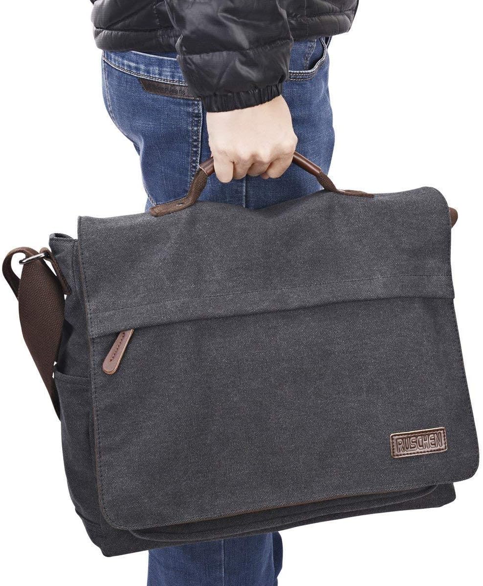 Ruschen Umhängetasche Herren aus Vintagem Segeltuch, Premium Herrentasche, Laptoptasche für 15,6 Zol