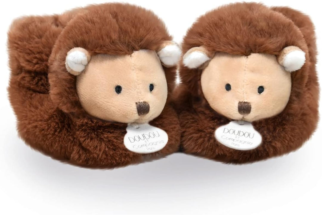 Doudou et Compagnie – Hausschuhe Igel – Unicef – Braun – offene Box – integrierte Rassel – Geschenki