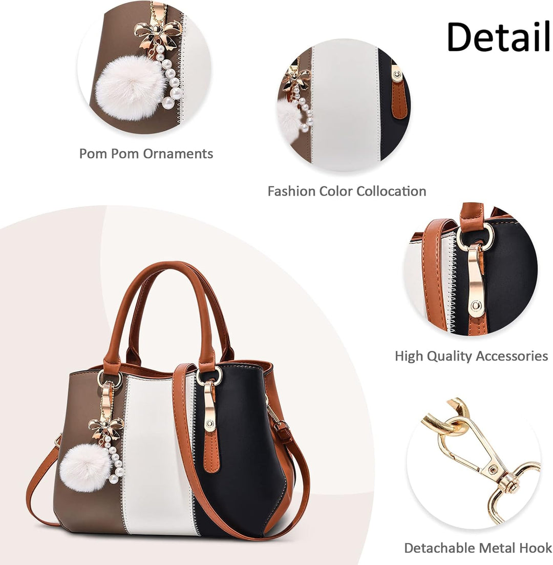 DORRISO Damen Handtasche Mode Pompons Anhänger Umhängetasche Elegantes Casual Reise Handtasche Fraue