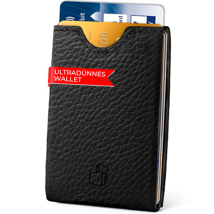 W4LLET® Kartenetui Herren, Strukturleder Schwarz | Echtleder, Premium RFID Schutz | Handgefertigt in