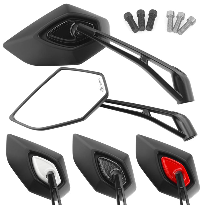 Area1 Universal Motorrad Rückspiegel Paar e-geprüft 2x M10 Rechtsgewinde + Linksgewindeadapter, komp