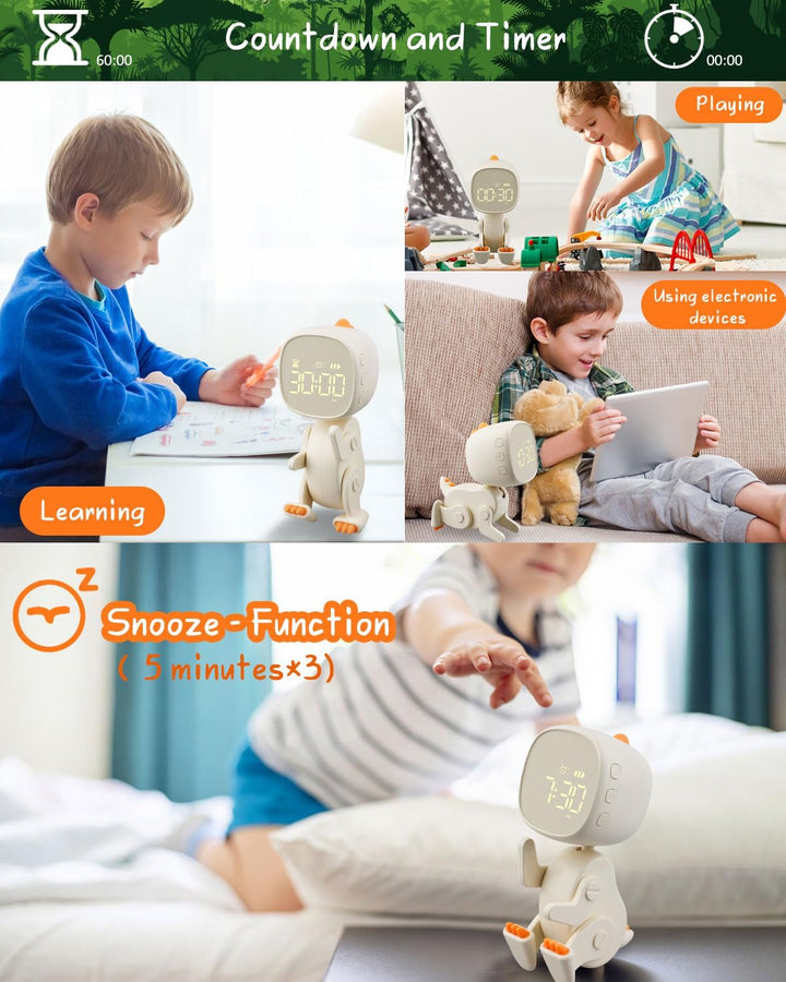 Digitaler Kinder Wecker Jungen Mädchen,Drei Alarmes,Dinosaurier Wecker mit Variabler Form,Schlummer,