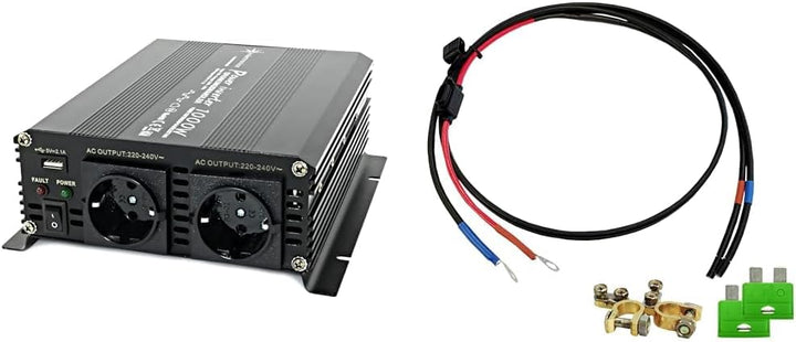 solartronics Spannungswandler NM 12V 1000 2000 Watt 12V-230V & Offgridtec Batteriekabel mit Flachsic