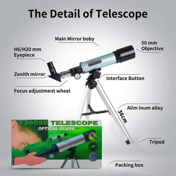 Mijiao Teleskop für Kinder, 360/50mm Astronomisches Teleskop Refraktor Weltraum Fernrohr Landschaft