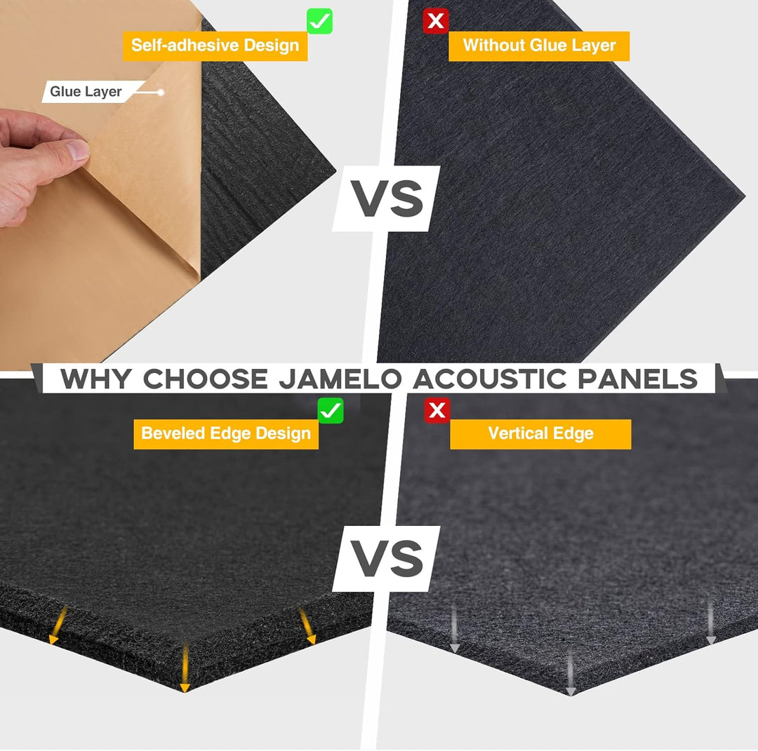 Akustikpaneele selbstklebend quadratisch 12St. JAMELO Akustikplatten aus Polyester zur Schalldämmung