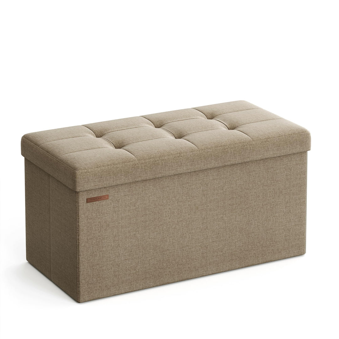 SONGMICS Sitzhocker mit Stauraum, klappbare Sitzbank, 38 x 76 x 38 cm Fussbank, Aufbewahrungsbox, bi