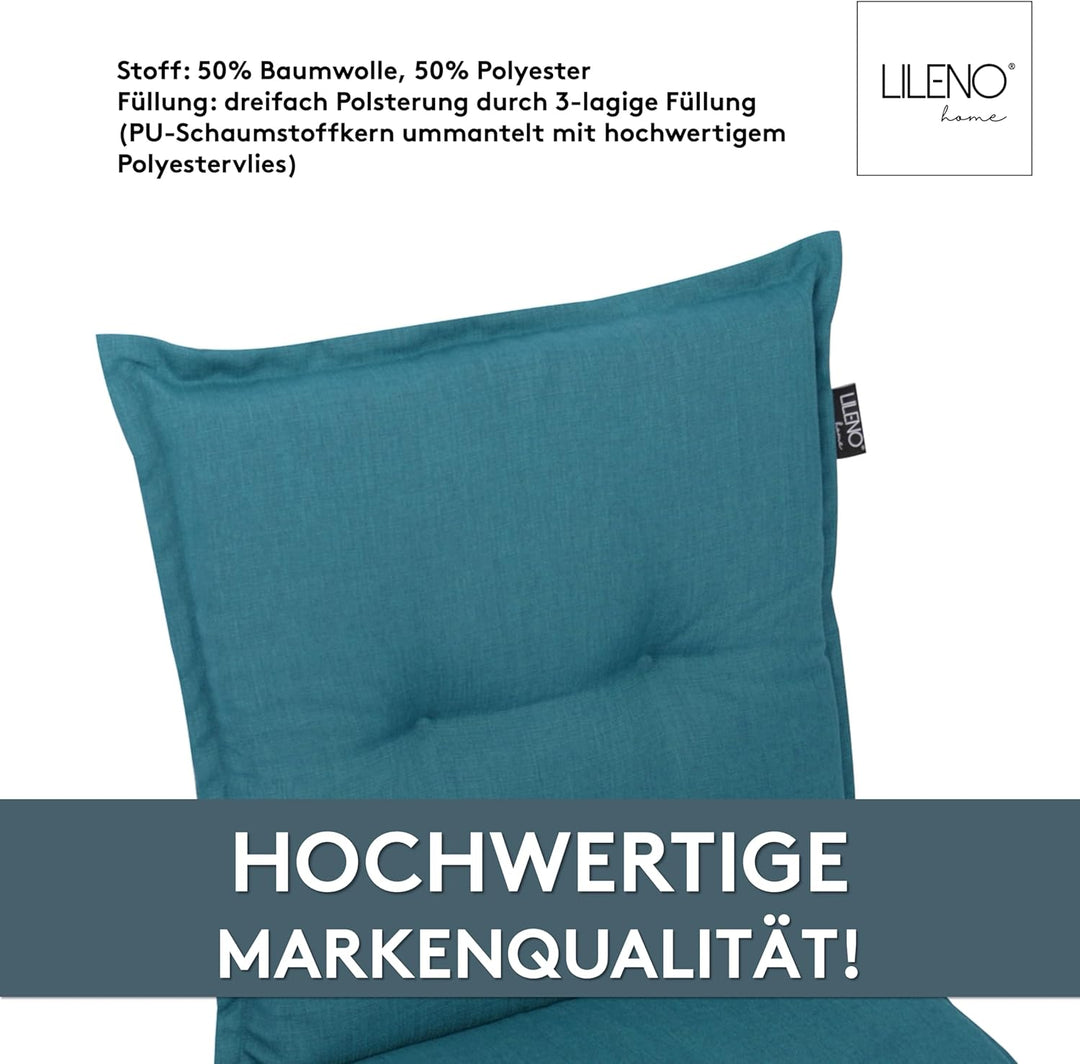 LILENO HOME Gartenstuhl Auflagen als [2er Set - Niedriglehner] in Petrol - Bequeme Liegen als Sitzau