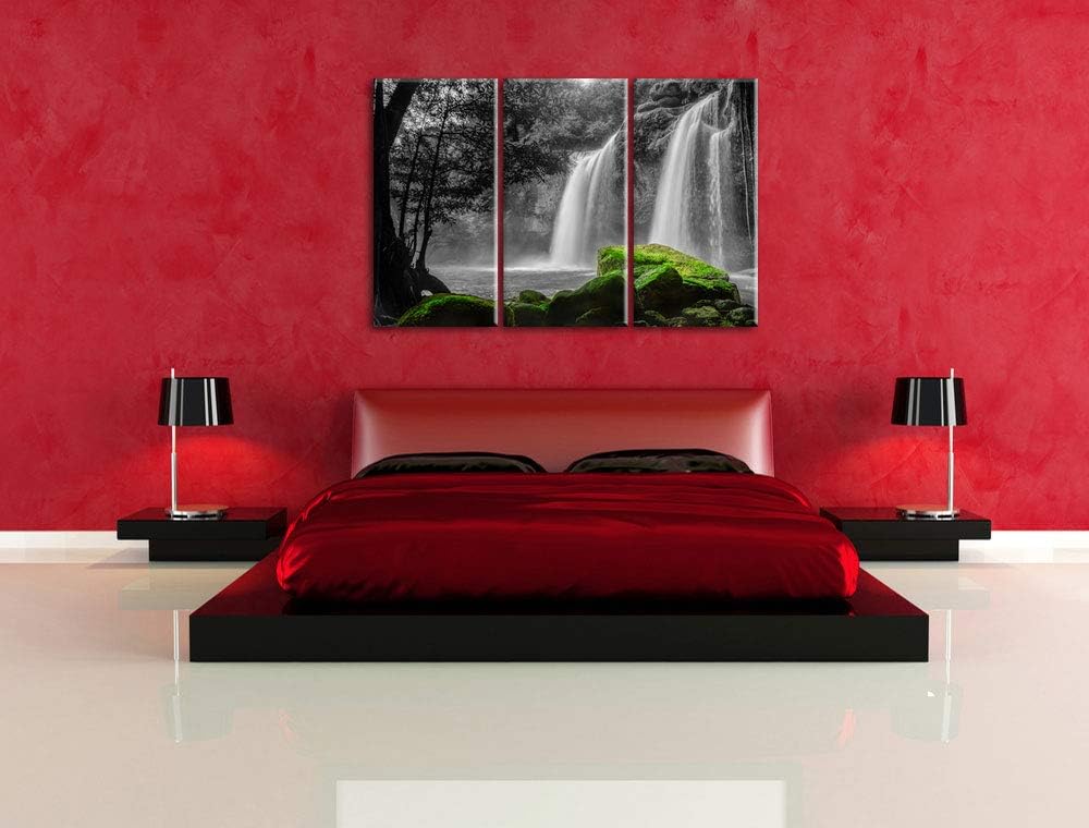traumhafter Wasserfall im Dschungel schwarz/weiss 3-Teiler Leinwandbild 120x80 Bild auf Leinwand, XX