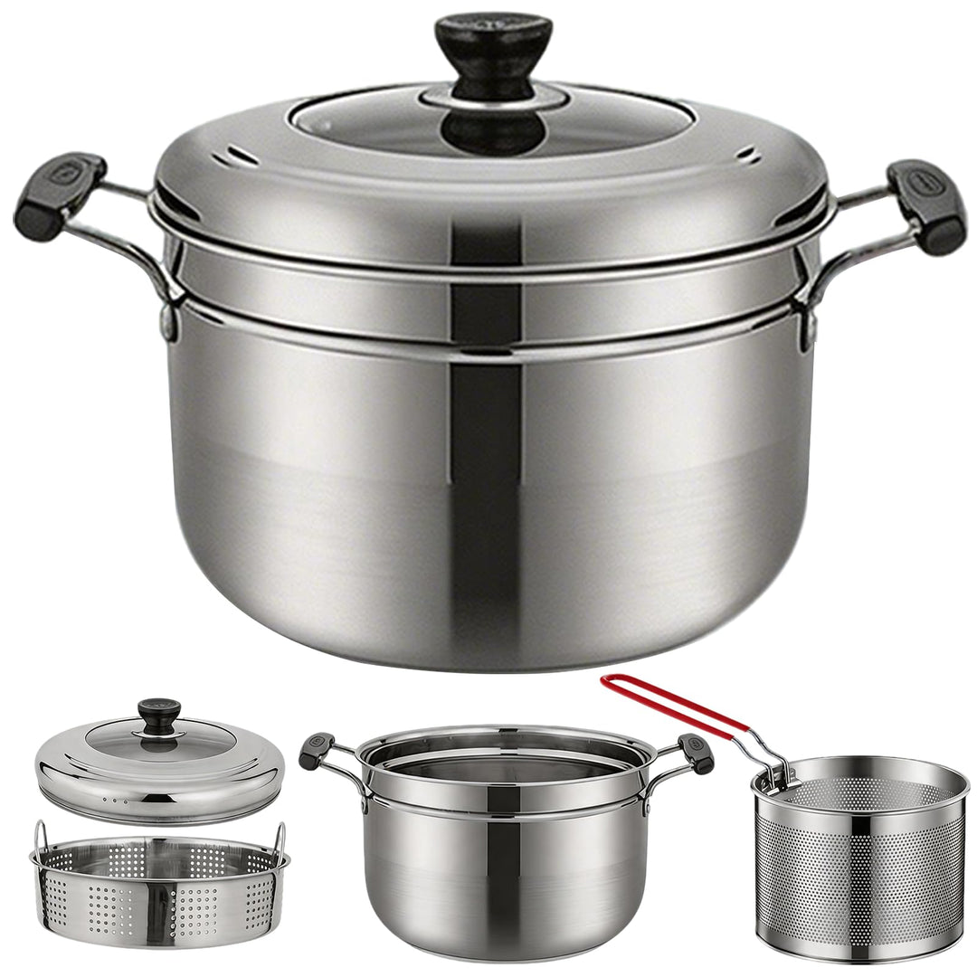Tiegelfritteusen, 4L Fritteusen Set Mit Dampfkorb Deckel Und Sieb Edelstahl Fritteuse Topf Frites Ko