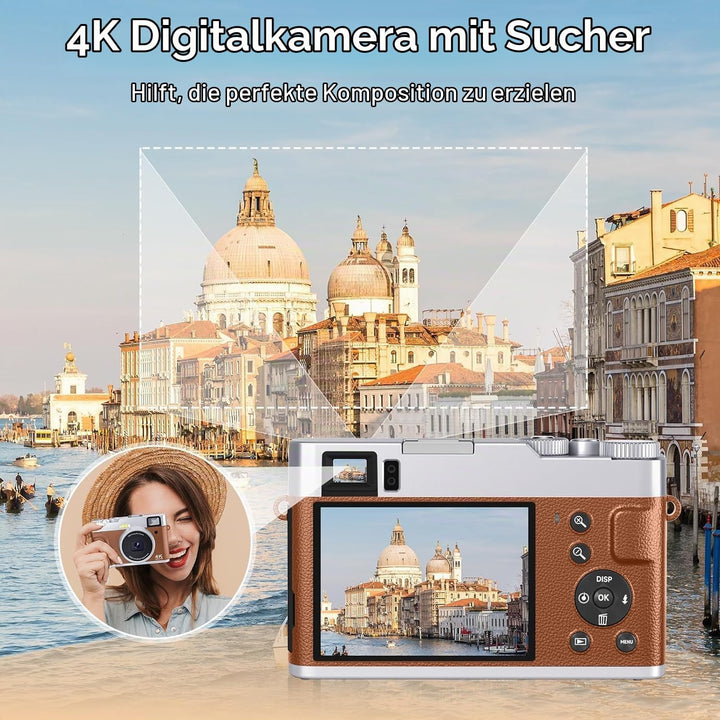 CAMKORY Digitalkamera 4K Fotokamera 48MP mit 32G Karte Autofokus Optischer Sucher Kamera Fotokamera