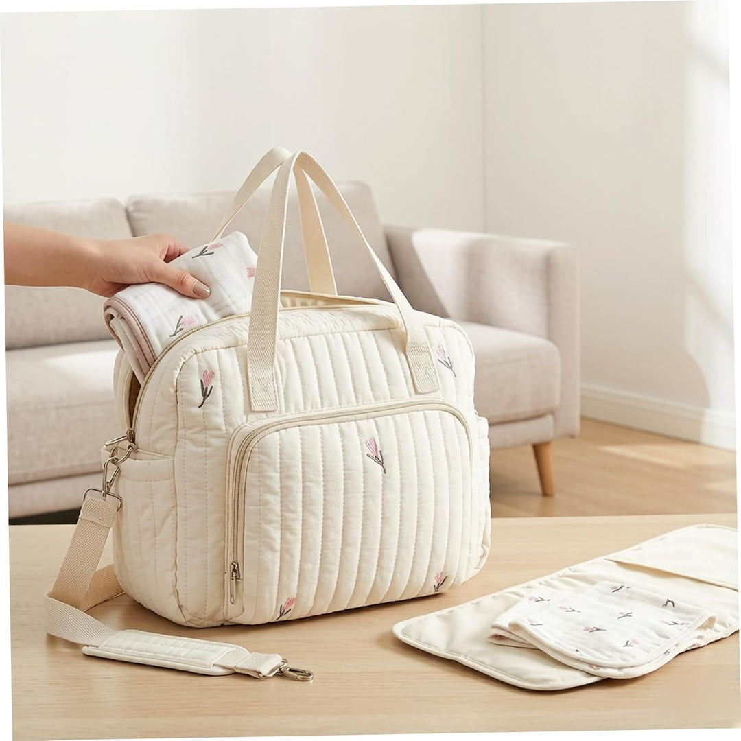 Wickeltasche, bestickt, gesteppt, tragbare Babytasche mit verstellbarem Riemen, stilvoll für Mama, b