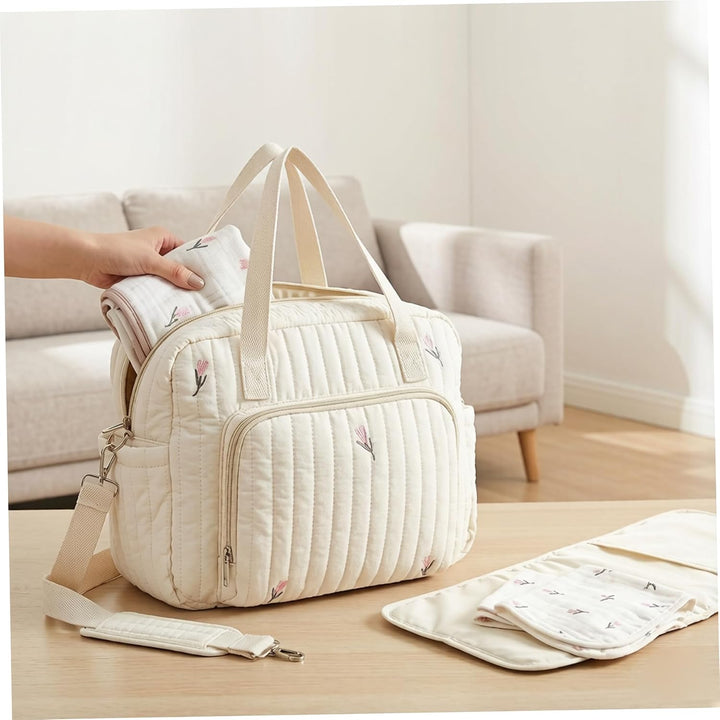 Wickeltasche, bestickt, gesteppt, tragbare Babytasche mit verstellbarem Riemen, stilvoll für Mama, b