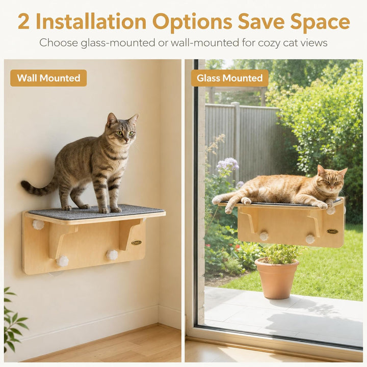 Fensterliege für Katzen, Kletterwand Katzen 2-in-1 für Wand &amp; Glas, Katzenliege mit Waschbar Abnehmb