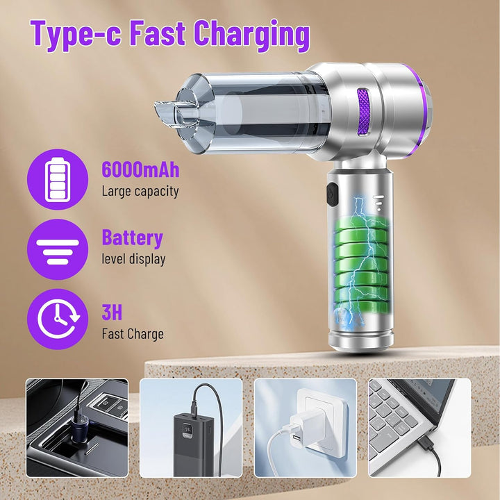 Handstaubsauger Akku Kabellos 4 in 1,22000Pa 3-Gang,6000mAh Silberviolett, Silberviolett