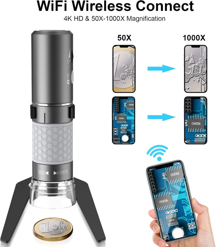 Cainda 4K 3840x2160p WiFi Digitalmikroskop für iPhone Android Telefon und Windows Mac PC, drahtlose