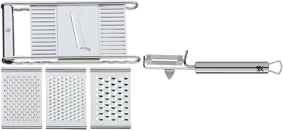 WMF Gourmet Gemüsereibe 12 x 18 cm, Küchenreibe Edelstahl mit 4 Aufsätzen zum Hobeln & Profi Plus Ka