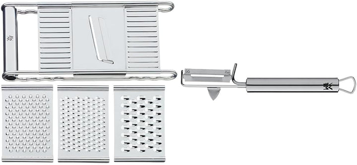 WMF Gourmet Gemüsereibe 12 x 18 cm, Küchenreibe Edelstahl mit 4 Aufsätzen zum Hobeln & Profi Plus Ka