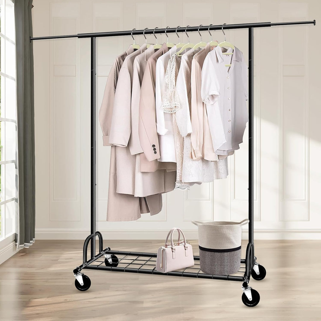 Kleiderständer Schwerlast, SPECILITE 2-in-1 Kleiderständer Stabil mit Rollen und Regalen, Tragkraft