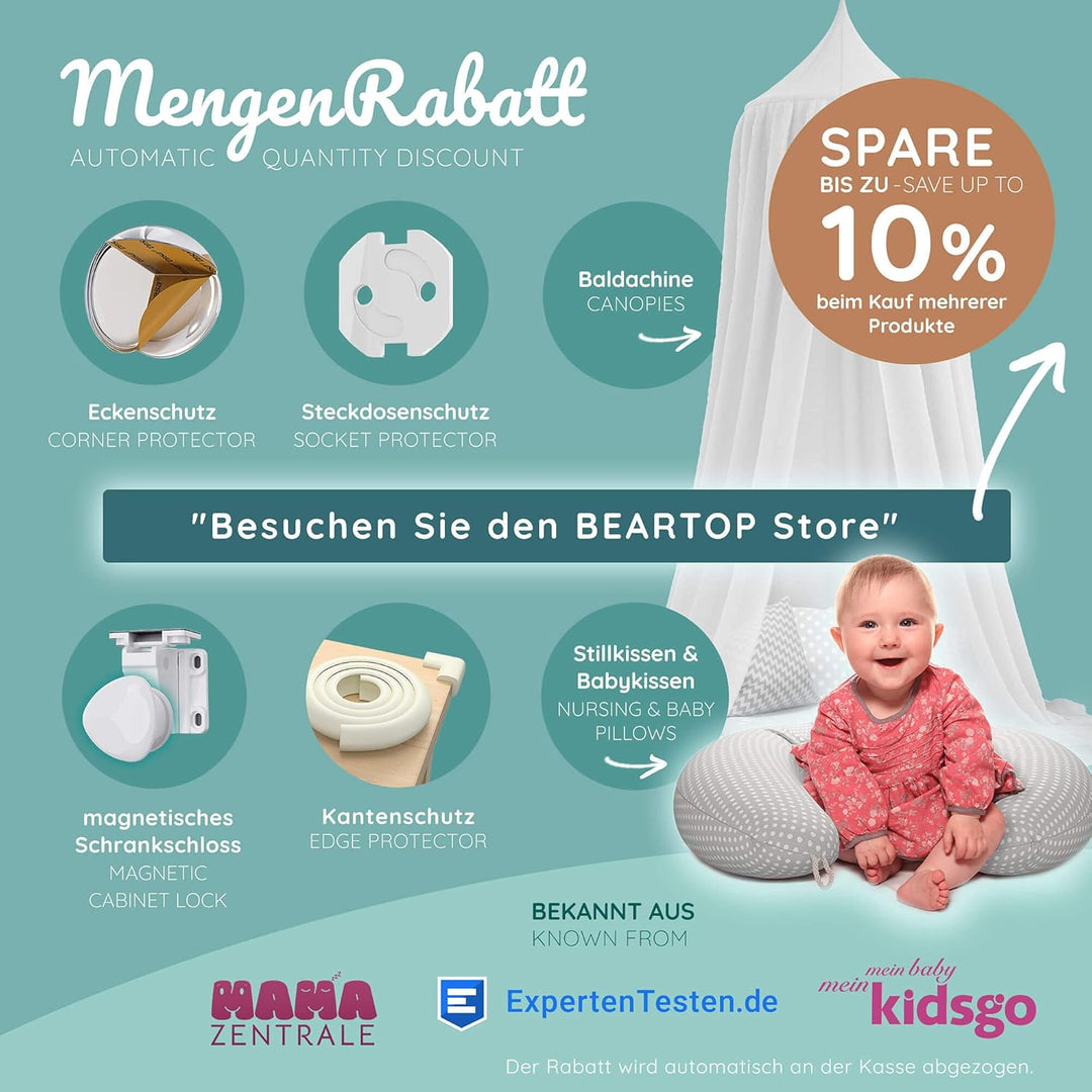 BEARTOP Baldachin Kinderzimmer | 6 Farben | ohne Bohren | Tüll | mit stabilem Ring | Ring Wird in St