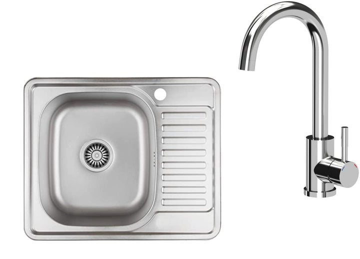 VBChome Einbauspüle mit Armatur 58x48 Satinstruktur Rechts Edelstahl Küchenspüle Spüle Ablagefläche