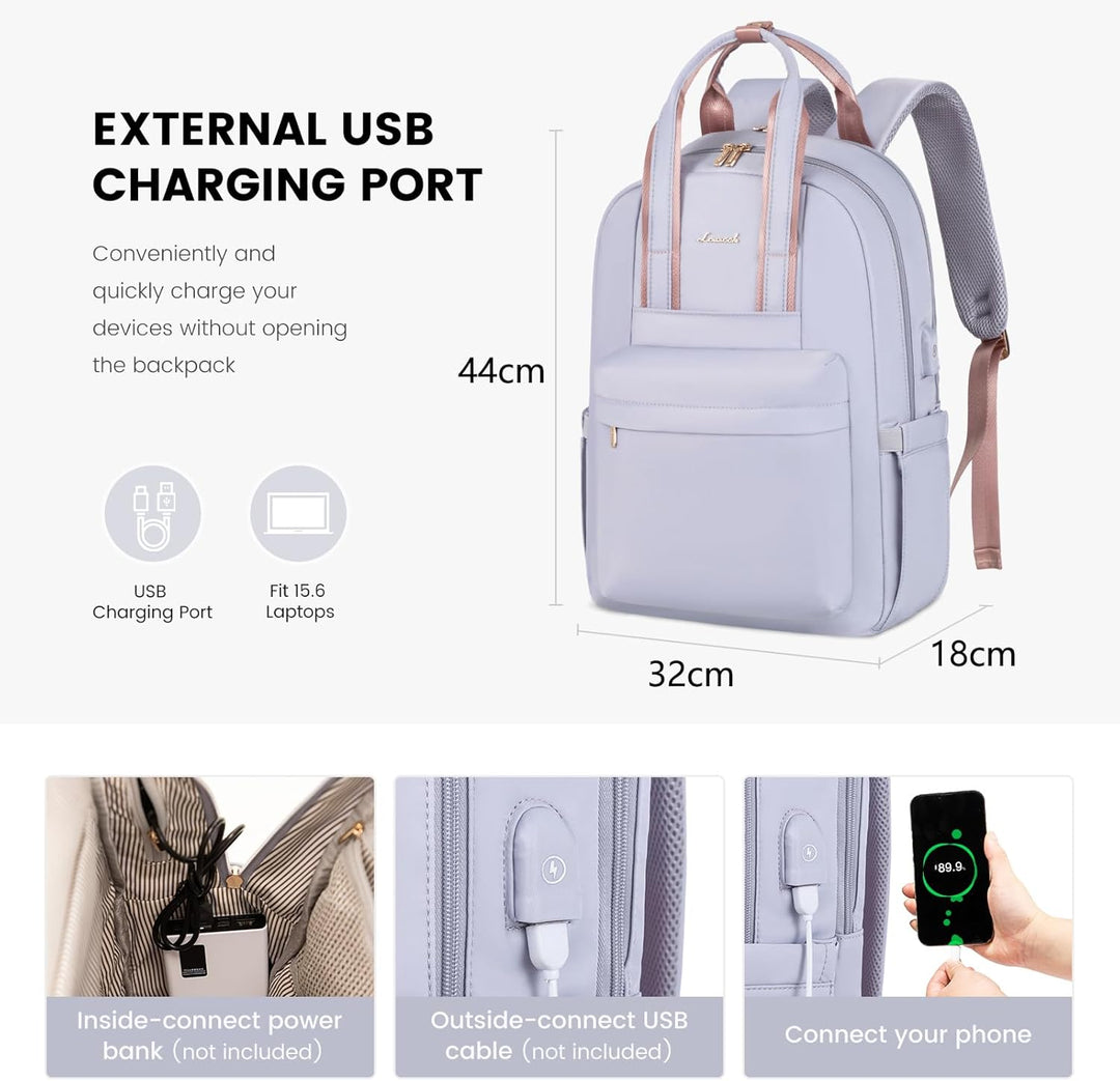 LOVEVOOK Rucksack Damen, 15,6 Zoll Laptoptasche Wasserdicht Schulrucksack Mädchen Teenager Daypacks