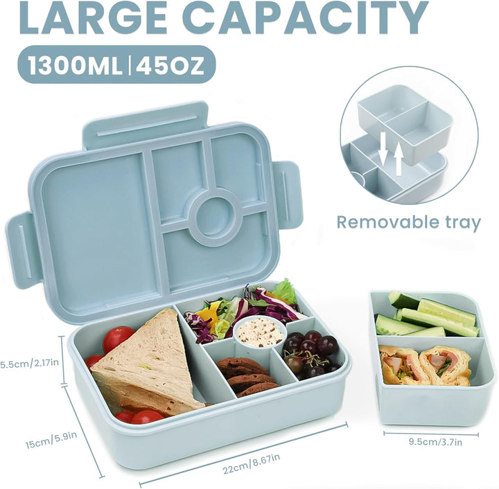 Bugucat Brotdose Kinder mit Fächern 1300ML, Auslaufsicher Lunchbox Kinder, Bento Box mit Besteckset,