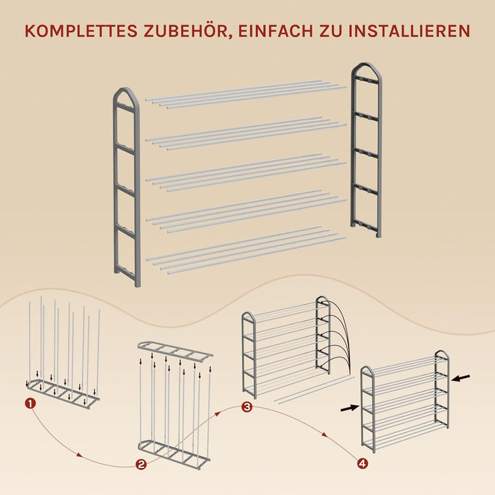 WOLTU Schuhregal Metall 5 Schicht, Platzsparend mit Tragegriff, Rostbeständig, Schuhständer für Flur