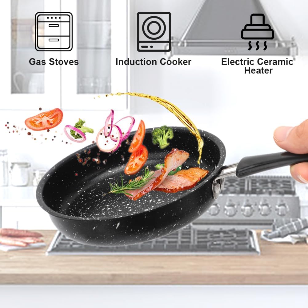 RANJIMA Mini Pfanne, Ø 16cm Klein Pfanne Antihaft Induktionspfanne mit Hitzebeständig Griff, Antihaf