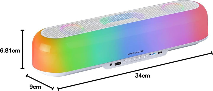 MARSGAMING MSB-ORB, Tragbarer Lautsprecher + Soundbar 20W, Orbilight RGB 360° Beleuchtung, Soundbar