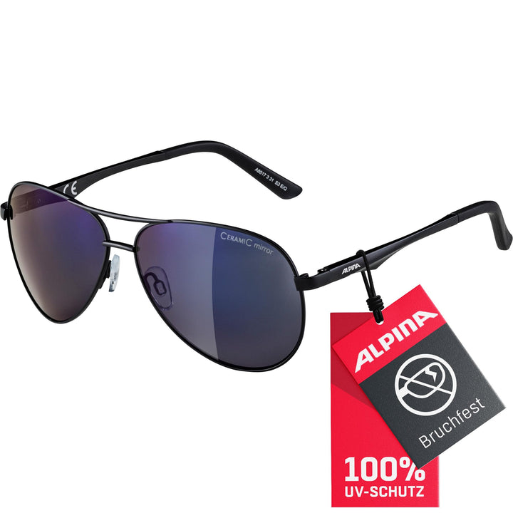 ALPINA A 107 - Verspiegelte und Bruchsichere Sonnenbrille Mit 100% UV-Schutz Für Erwachsene Black Ma
