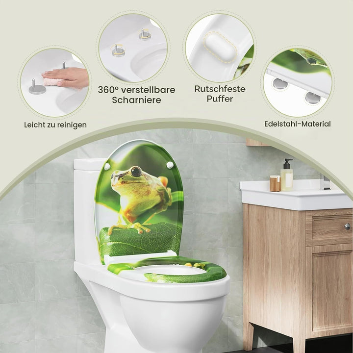 eSituro Toilettendeckel, WC Sitz mit Absenkautomatik, Klodeckel mit Schnellverschluss, 360° verstell