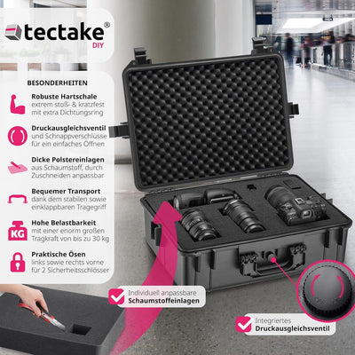 tectake® Kamerakoffer, Universalkoffer, Outdoor Box wasserdicht als Transportkoffer, Hardcase zur La